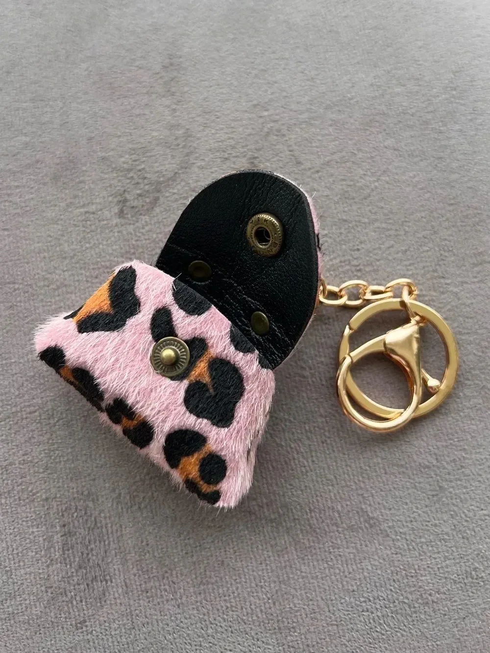Pink Leopard Print Faux Fur Mini Bag Keychain